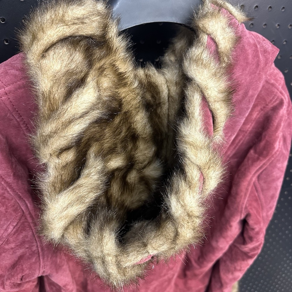 Vintage Dennis Basso Women's Burgundy Suede Leather Faux Fur Lined‎ Coat Medium - Picture 8 of 11